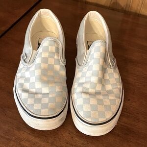 Vans Classic Checkerboard Slip-On.  Baby blue. Unisex. Women’s 9.5. Men’s 8.